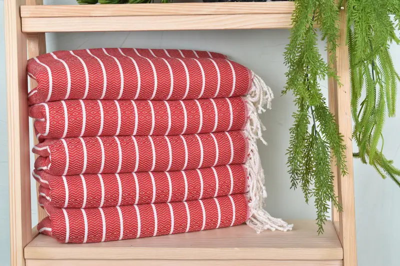 Red Cotton Towel Striped, Bachelorette Gift, 40x71 Inches
