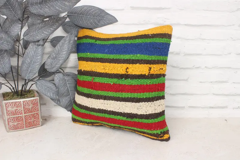 14x14 Green Cushion, Cushion Case, Pillow for Couch, Kilim Rug Cushion Cover, Bed Cushion Case, Handmade Kilim Cushion, Pillow for Sofa - 4