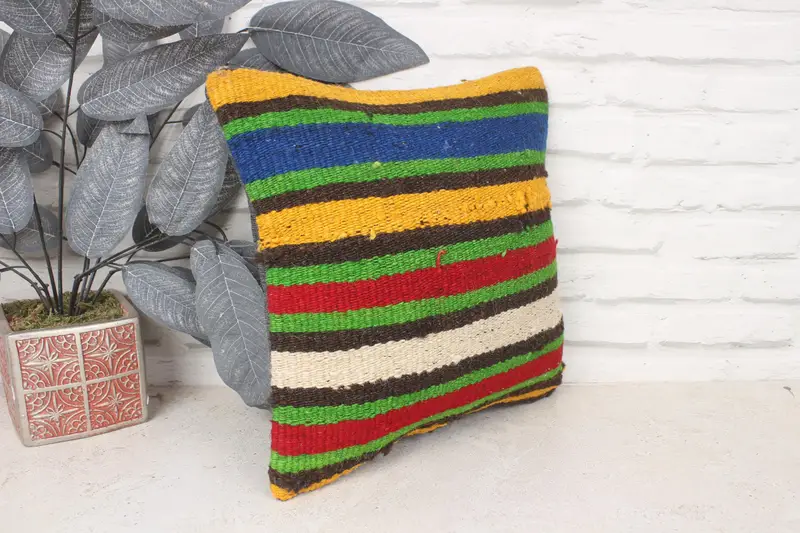 14x14 Green Cushion, Cushion Case, Pillow for Couch, Kilim Rug Cushion Cover, Bed Cushion Case, Handmade Kilim Cushion, Pillow for Sofa - 3