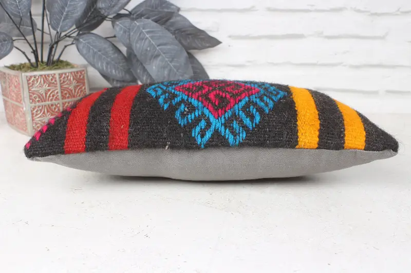 Farmhouse Cushion Cover, Cushion Case, Ikat Cushion, Antique Pillows, Pillow for Couch, Kilim Pillow Cover, Aztec Cushion, 8x16 Red Cushion Case - 5