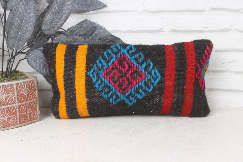 Farmhouse Cushion Cover, Cushion Case, Ikat Cushion, Antique Pillows, Pillow for Couch, Kilim Pillow Cover, Aztec Cushion, 8x16 Red Cushion Case - 1