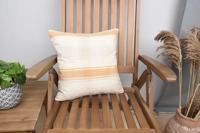 Coastal Vintage Antique Pillow Sham, 16x16 inch Striped White Pillow Case - 1