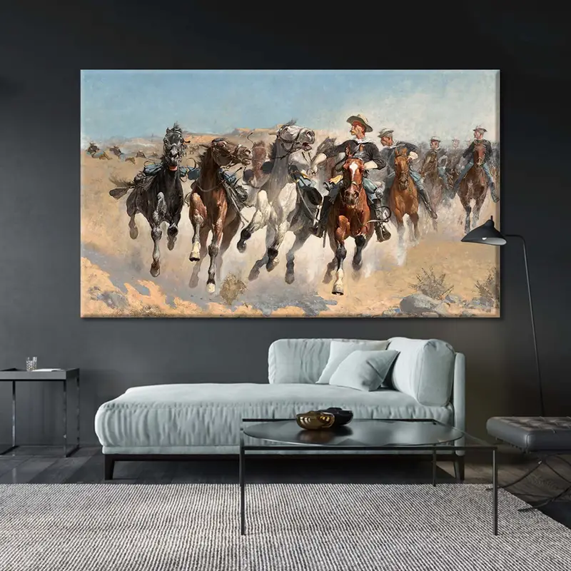 Frederic Remington Canvas, Horse Wall Art, Horse Canvas, Remington Wall Art, The Fourth Troopers Moving the Led Horses, Running Horses Print - 1