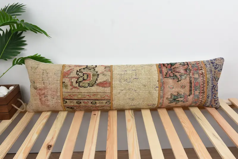 Vintage Kilim Pillow, Pillow Sham, Kilim Pillow Cover, Traditional Pillow Cover, Vintage Pillow, Vintage Throw Cushion Cover, 12x43 Beige Cushion - 1
