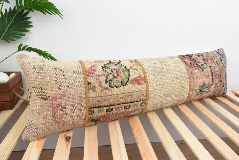 Vintage Kilim Pillow, Pillow Sham, Kilim Pillow Cover, Traditional Pillow Cover, Vintage Pillow, Vintage Throw Cushion Cover, 12x43 Beige Cushion - 4