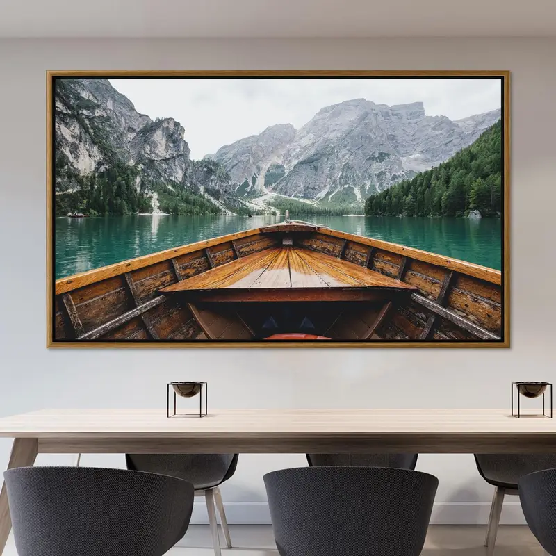 エレガントな川の山の自然の風景農家のキャンバスプリント