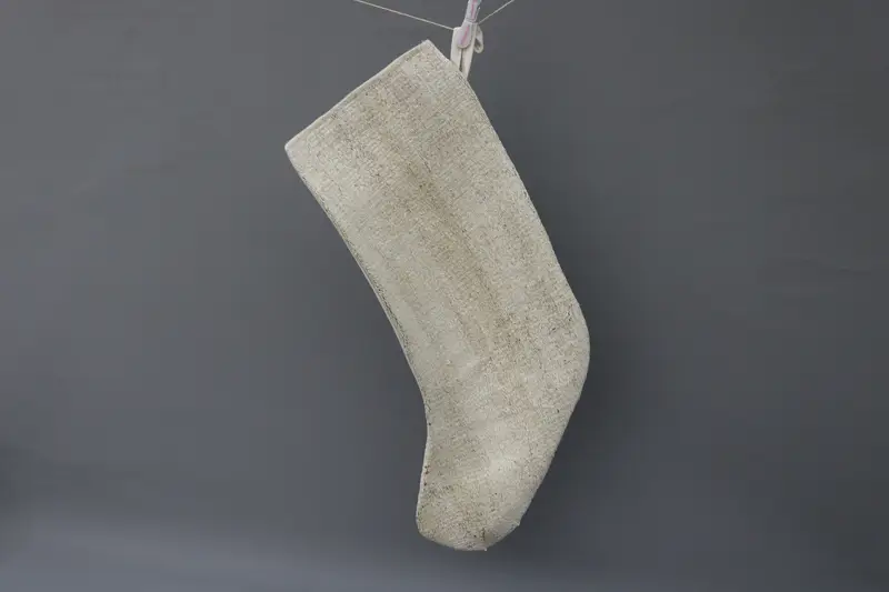 Beige Christmas Stocking with Ornaments, Festive Beige Stocking