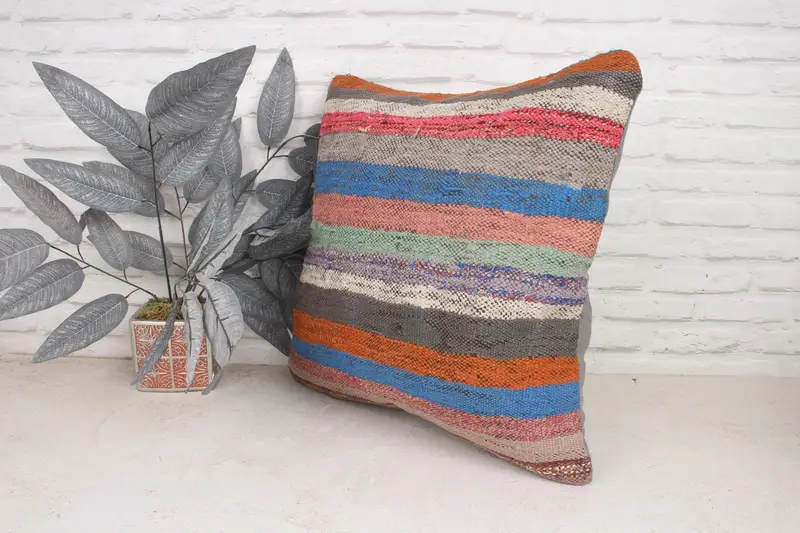 Kilim Cushion Sham, Designer Throw Pillow Sham, Vintage Pillow, Pillow Cover, Handmade Kilim Cushion, 20x20 Blue Pillow Sham - 4