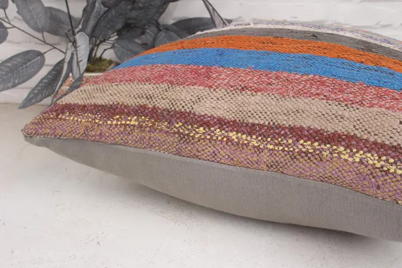Kilim Cushion Sham, Designer Throw Pillow Sham, Vintage Pillow, Pillow Cover, Handmade Kilim Cushion, 20x20 Blue Pillow Sham - 7