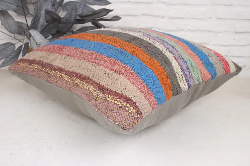 Kilim Cushion Sham, Designer Throw Pillow Sham, Vintage Pillow, Pillow Cover, Handmade Kilim Cushion, 20x20 Blue Pillow Sham - 6