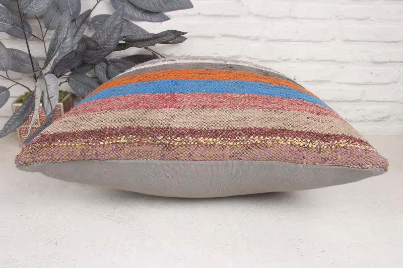 Kilim Cushion Sham, Designer Throw Pillow Sham, Vintage Pillow, Pillow Cover, Handmade Kilim Cushion, 20x20 Blue Pillow Sham - 5