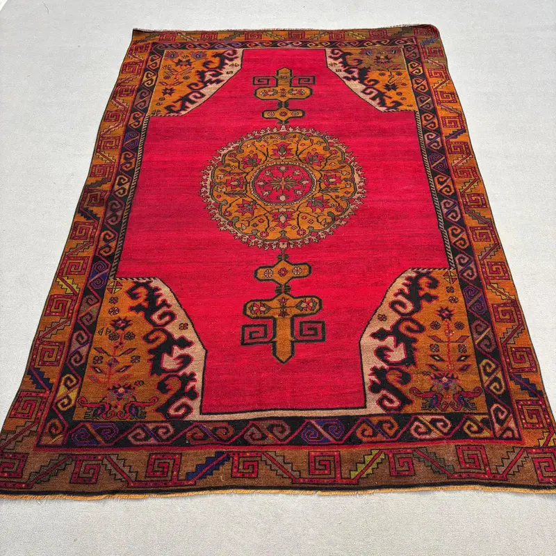 6.46x9.6 ft Turkish Vintage Rug, Large Rug, Red Brown Wool Rug - 1