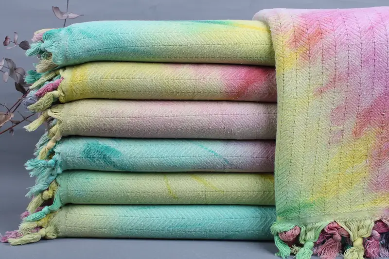 Couch Throw Wedding Gift Beige Chevron Tie Dye Bedspread, 67x91 Inches