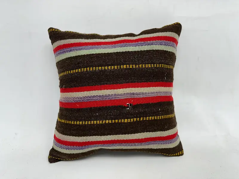 18x18 Brown Cushion Case, Cushion, Pillow for Couch, Gift Pillow, Living Room Throw Pillow Sham, Vintage Kilim Throw Pillow, Toss Cushion Case - 1