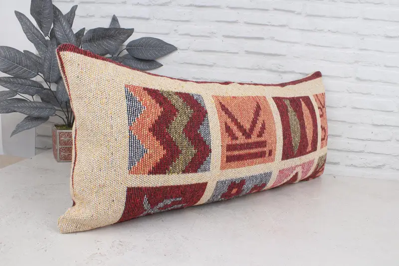 Vintage Kilim Pillow, 16x36 Beige Cushion, Pillow Case, Cotton Pillow Case, Turkish Pillow, Vintage Pillow, Decorative Pillow Cover - 3