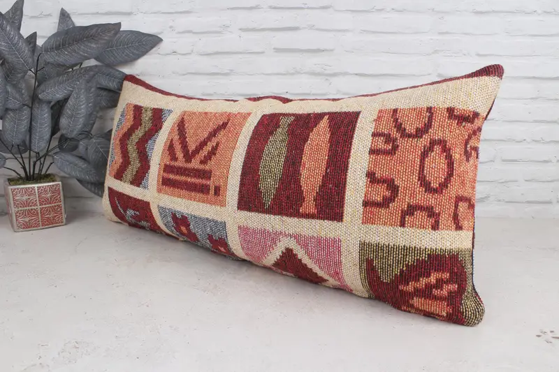 Vintage Kilim Pillow, 16x36 Beige Cushion, Pillow Case, Cotton Pillow Case, Turkish Pillow, Vintage Pillow, Decorative Pillow Cover - 4