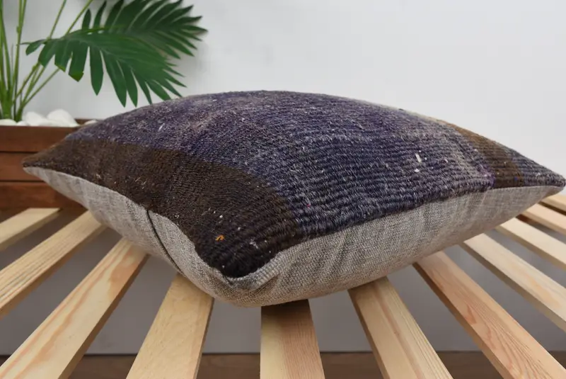 Gift Pillow, Pillow, Antique Pillows, Handwoven Cushion Cover, 18x18 Purple Pillow, Decorative Pillow Cover, Throw Kilim Pillow, Shabby Chic Cushion - 6