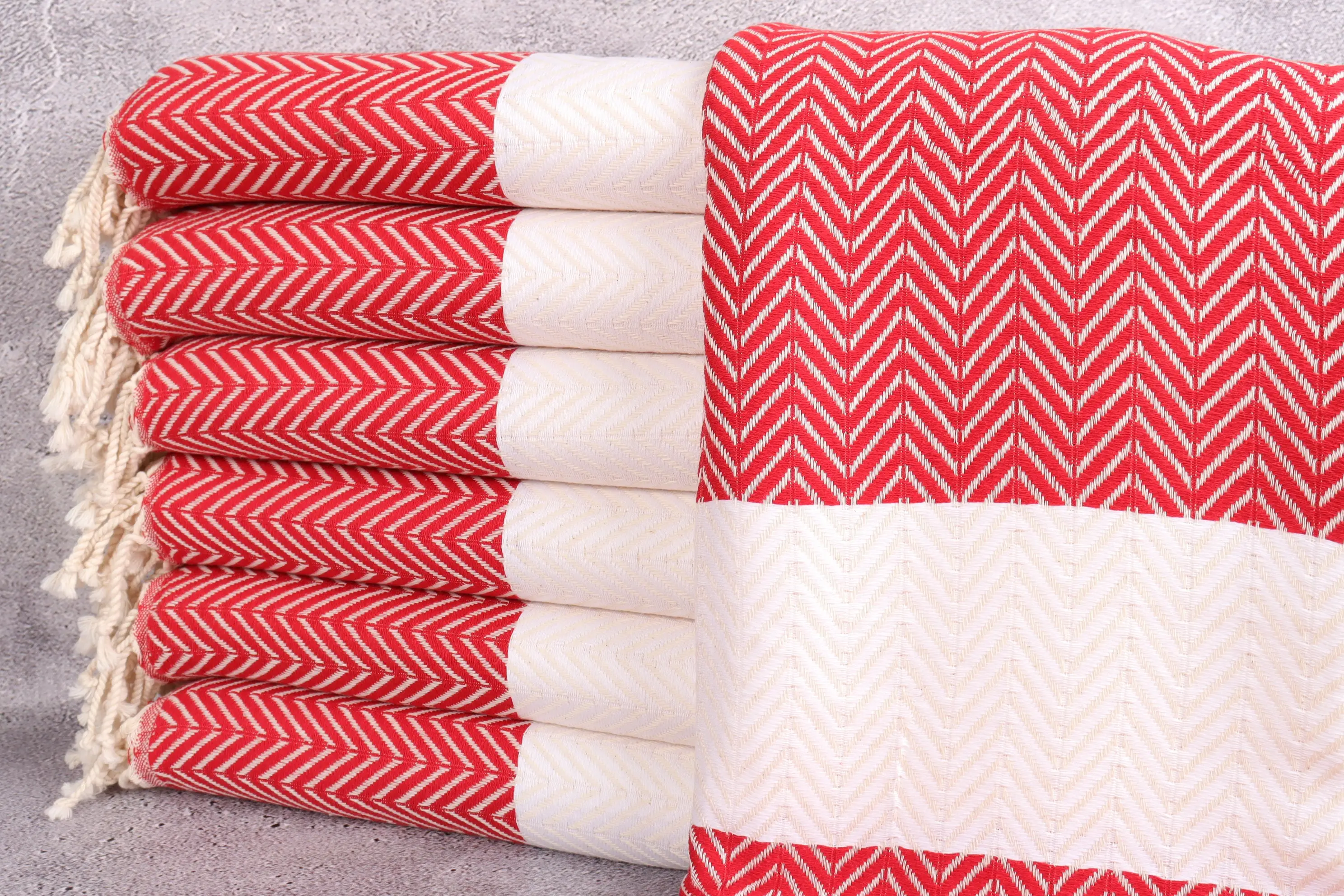 Plaj Havlusu Türk Pamuğu Chevron Bej, 40x71 İnç - 1