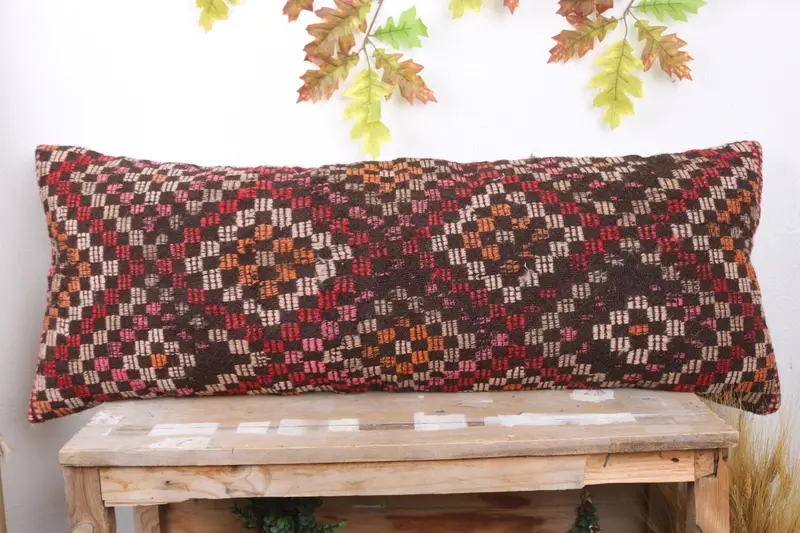 Meditation Pillow, Cushion Case, Interior Designer Pillow, Gift Pillow, 16x43 Red Pillow, Throw Kilim Pillow, Ethnic Pillow Cover Pillow Case - 2