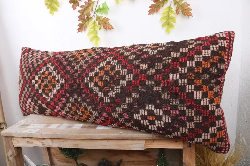Meditation Pillow, Cushion Case, Interior Designer Pillow, Gift Pillow, 16x43 Red Pillow, Throw Kilim Pillow, Ethnic Pillow Cover Pillow Case - 4