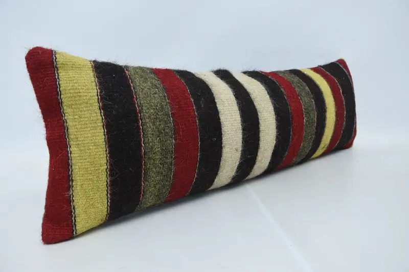 Kilim Cushion Sham, Pillow, Handmade Kilim Cushion, Turkish Pillow, 12x36 Red Pillow Case, Christmas Pillow Cover, Handmade Throw Cushion Cover - 3