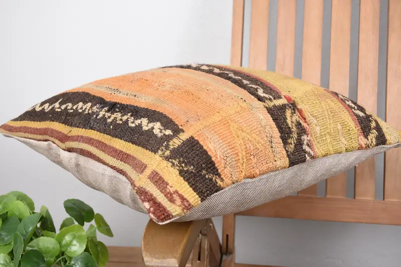 Pillow Cover, Handmade Kilim Cushion, 18x18 Yellow Pillow, Ethnic Pillow Cover Pillow Sham, Gift Pillow, Seat Pillow, Boho Pillow Sham Cover - 6