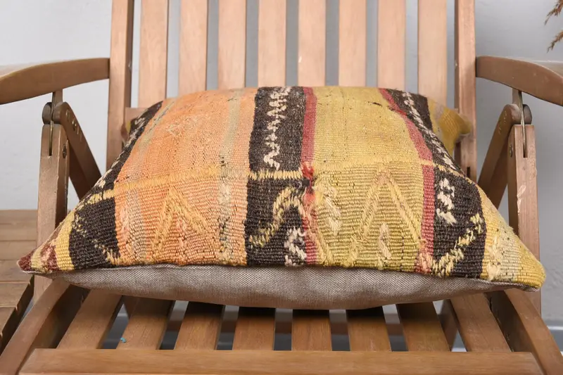 Pillow Cover, Handmade Kilim Cushion, 18x18 Yellow Pillow, Ethnic Pillow Cover Pillow Sham, Gift Pillow, Seat Pillow, Boho Pillow Sham Cover - 5