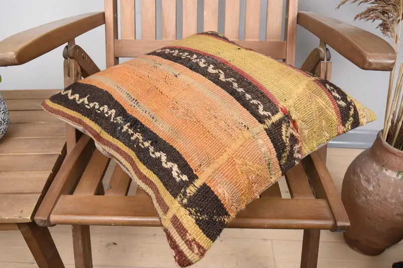 Pillow Cover, Handmade Kilim Cushion, 18x18 Yellow Pillow, Ethnic Pillow Cover Pillow Sham, Gift Pillow, Seat Pillow, Boho Pillow Sham Cover - 4