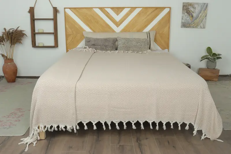 Bedspread, Valentines Day Gift, Woven Throw Blanket, Turkish Cotton Blanket, 76x64 Cotton Zig zag Towel, Thanksgiving Tablecloth, Bachelorette Gifts - 1