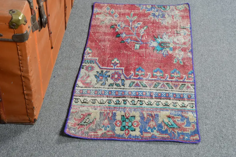 1,7x3,3 ft kleiner Vintage Teppich, roter türkischer Tarnteppich - 1