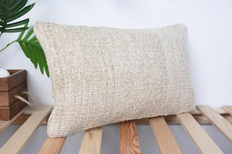 Interior Designer Pillow, Ethnic Throw Pillow, Vintage Pillow, Lounge Throw Pillow Sham, 12x20 Beige Pillow, Handmade Kilim Cushion, Pillow Case - 4