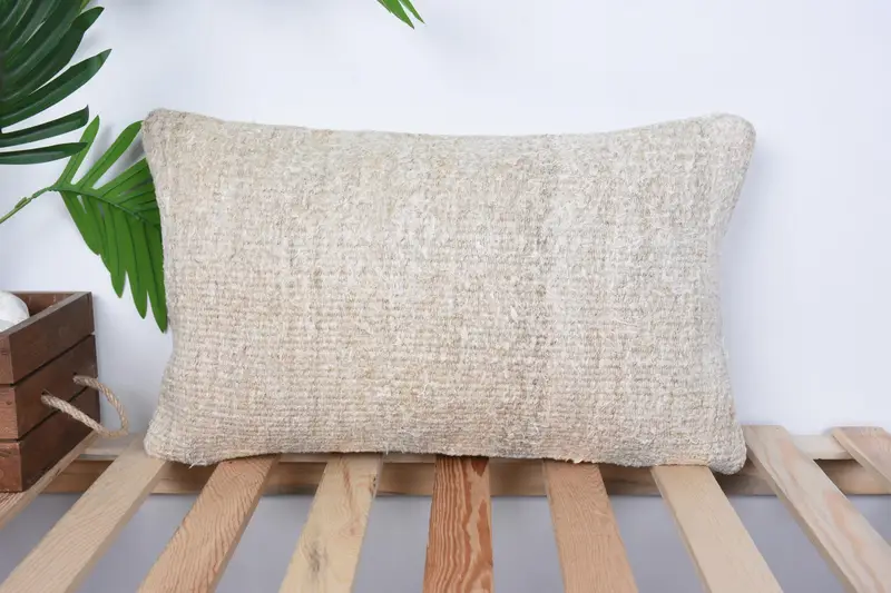 Interior Designer Pillow, Ethnic Throw Pillow, Vintage Pillow, Lounge Throw Pillow Sham, 12x20 Beige Pillow, Handmade Kilim Cushion, Pillow Case - 1