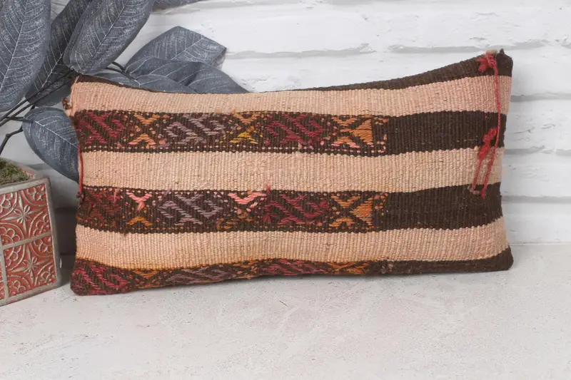 Interior Designer Pillow, 8x16 Beige Cushion Cover, Pillow, Southwestern Pillow Sham, Turkish Kilim Pillow, Ethnical Kilim Rug Pillow - 1
