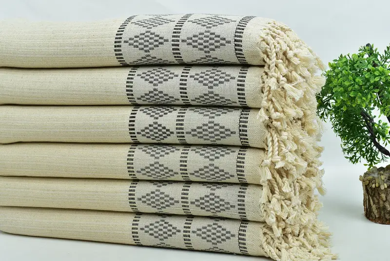 Cotton towel, Bridesmaid Gifts, 70x36 Linen Kilim Design Towel, Unique Turkish towel with custom embroidery USA, Sand-resistant towel, Custom Gifts - 3