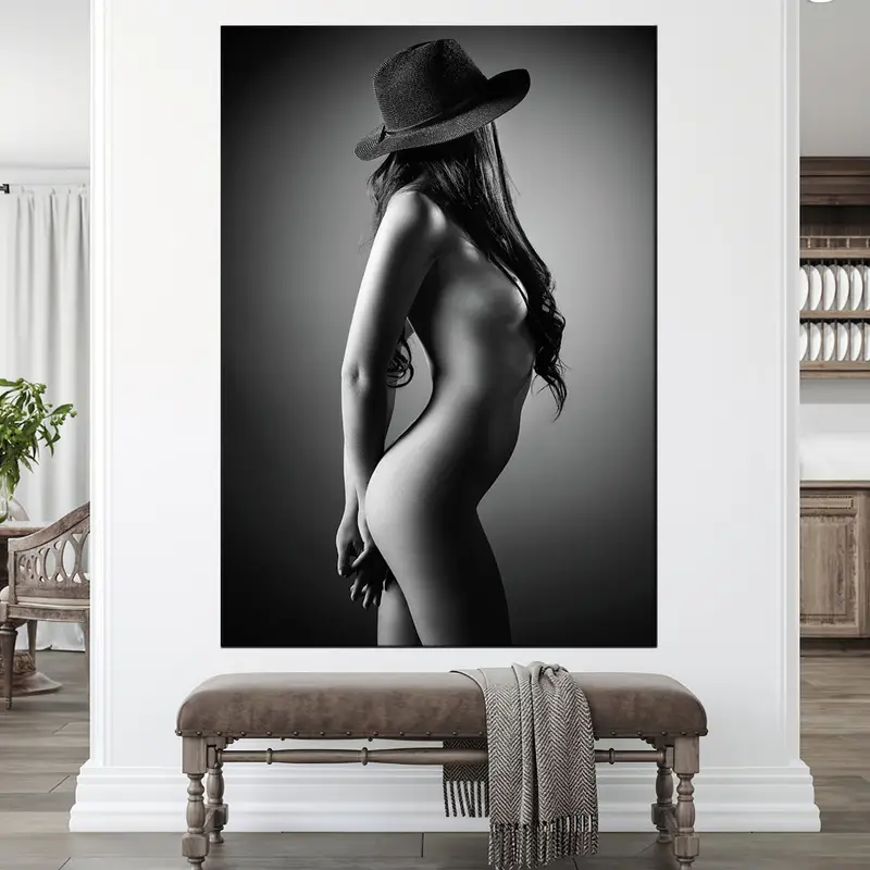 Nude Woman Canvas, Hat Woman Art, Sexy Girl Wall Decor, Erotic Canvas Art, Sensual Girl Canvas, Sexy Wall Arts, Nude Girl Body Art, Mature, - 2