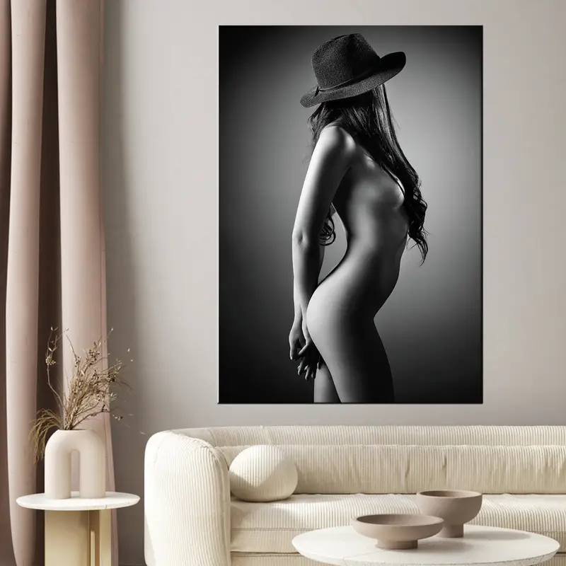 Nude Woman Canvas, Hat Woman Art, Sexy Girl Wall Decor, Erotic Canvas Art, Sensual Girl Canvas, Sexy Wall Arts, Nude Girl Body Art, Mature, - 3
