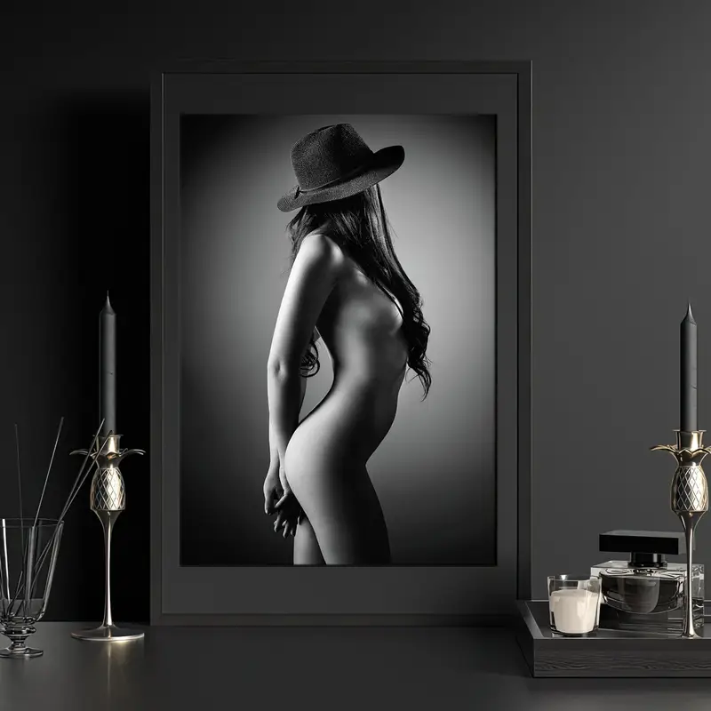 Nude Woman Canvas, Hat Woman Art, Sexy Girl Wall Decor, Erotic Canvas Art, Sensual Girl Canvas, Sexy Wall Arts, Nude Girl Body Art, Mature, - 4