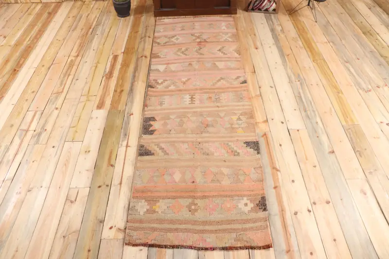 Türkischer Vintage-Kelim-Läuferteppich, 7,9 x 2,9 m, brauner Tarnteppich aus Wolle - 1