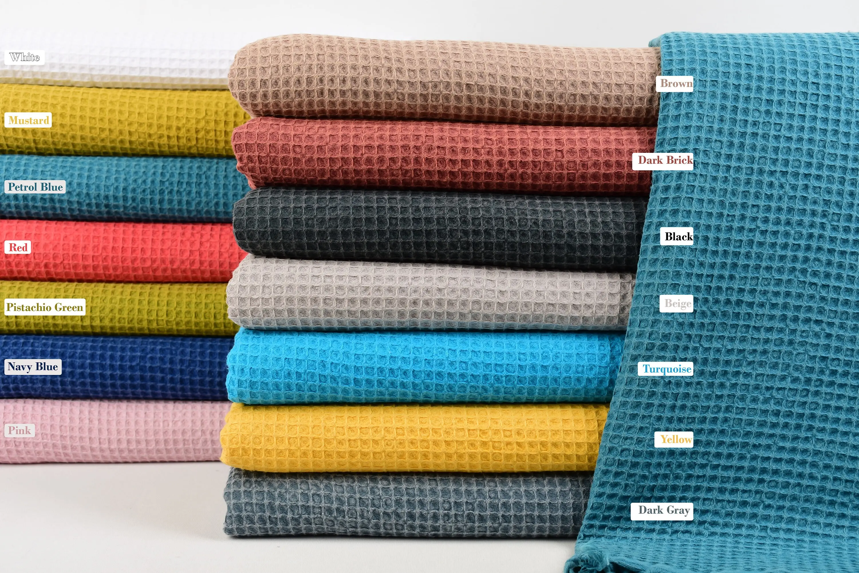 Beige Waffle Throw Turkish Cotton Blanket, Full Size, 91x67 Inches - 1