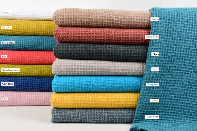 Beige Waffle Throw Turkish Cotton Blanket, Full Size, 91x67 Inches