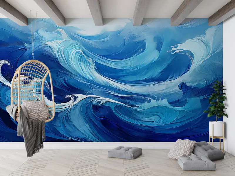 Zarif Soyut Dalga Baskılı Duvar Kağıdı: Modern Dalga Tasarımı