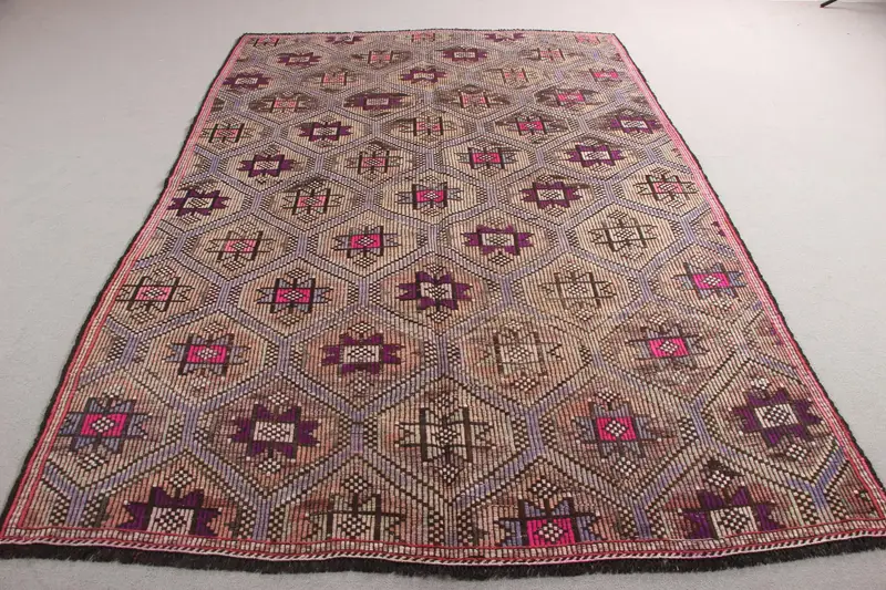 Zarif Kahverengi ve Mor Halı, 6,2x9,2 ft İran Desenli