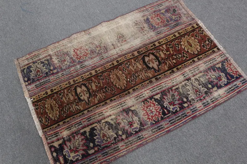 Vintage Türk Halısı 2,7x3,8 ft (82x116 cm), Oushak Mavi Kırmızı Fas Halısı - 1