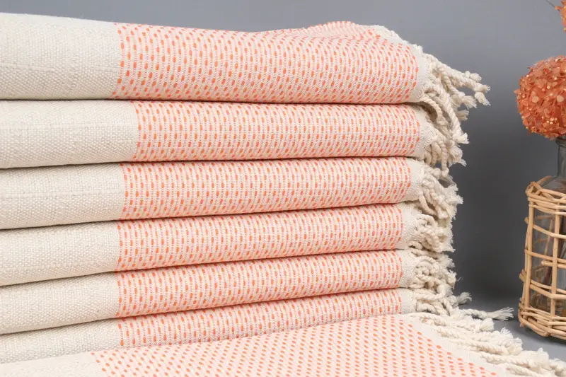Personalized Beach Towel Turkish Cotton Orange Linen, 40x71 Inches