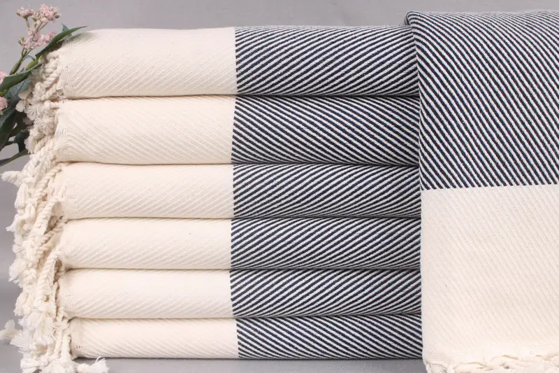 Monogrammed Beach Towel Turkish Cotton Navy Stripes, 40x71 Inches