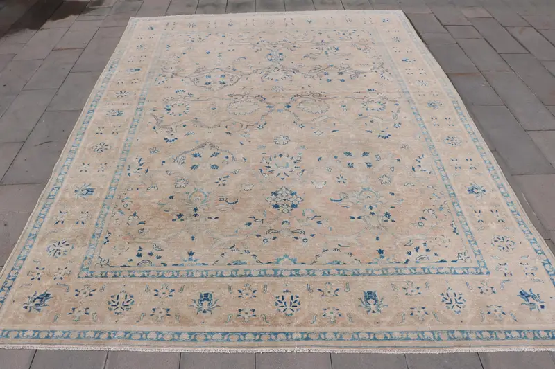 8,8x11,8 ft Bej & Mavi Kamuflaj Halı, Benzersiz Tasarım