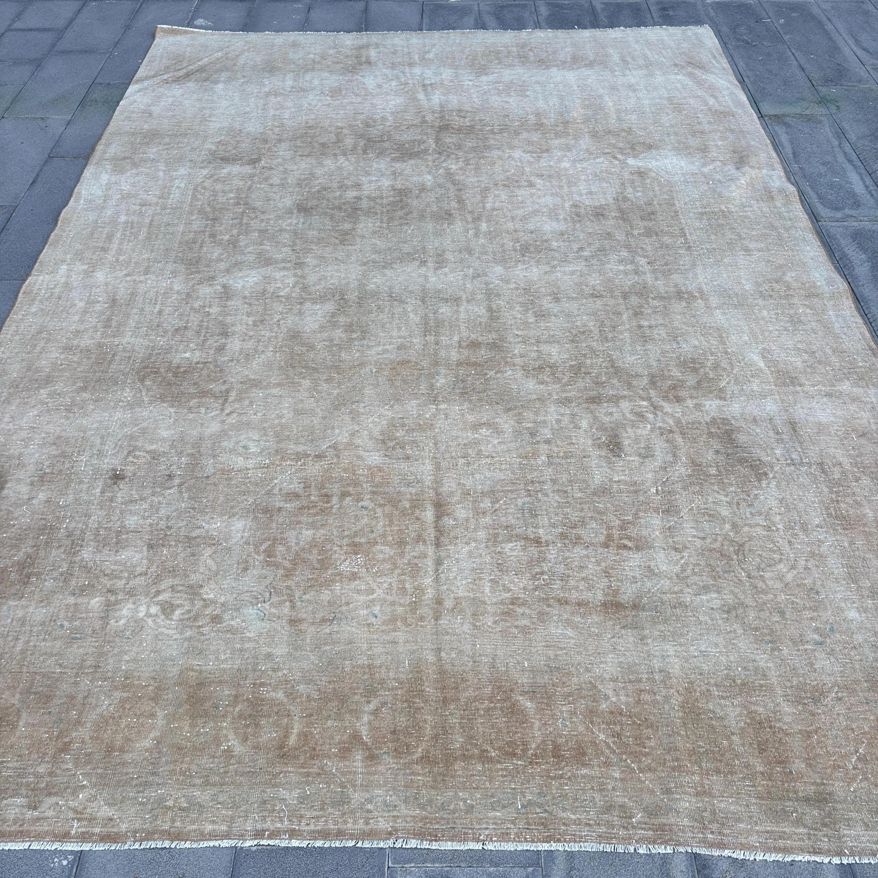 Türkischer Teppich, 9,2x13,3 ft Übergroßer Vintage Teppich, braun grau gestreifter Teppich - 1
