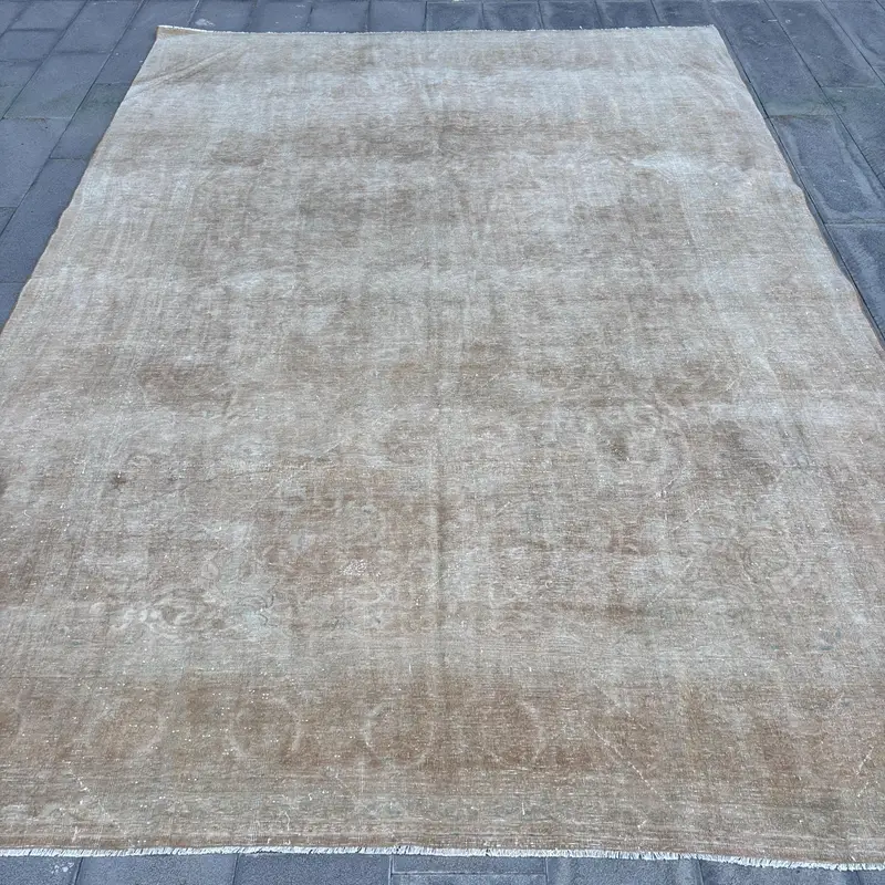 Kırmızı & Bej Çizgili Halı, 9,2x13,3 ft Şık Dekor