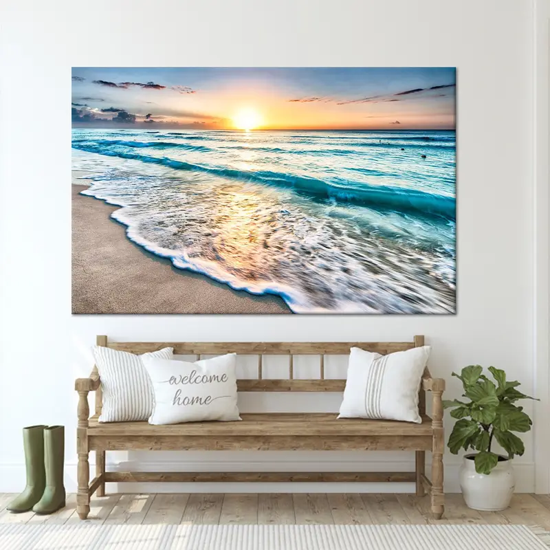Sunset Seascape Canvas: Vibrant Beach Scenery Art Print