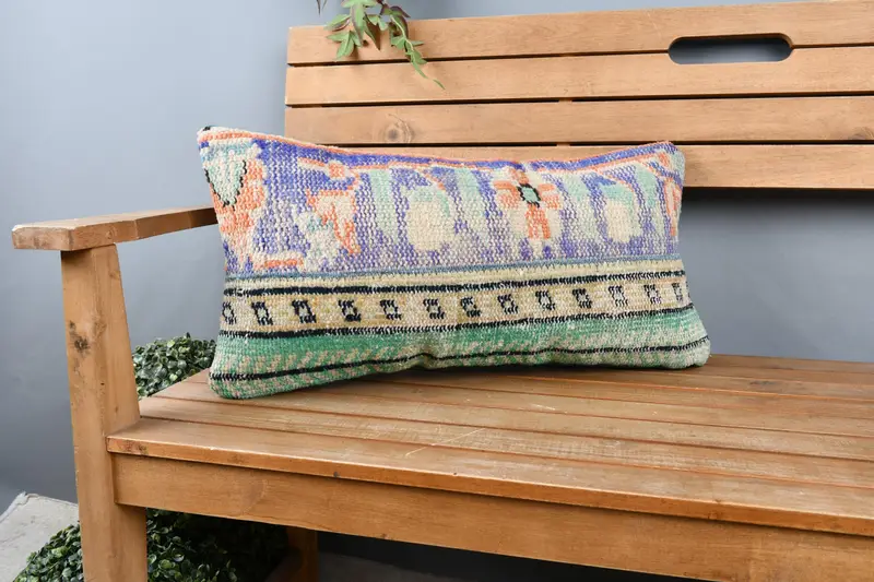 Pillow for Sofa, Customized Cushion Case, Home Decor Pillow, Pillow Sham, 12x24 Blue Pillow Case, Sofa Bolster Cushion, Antique Pillows - 1